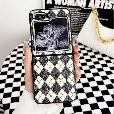 Fodral med rombmönster kompatibelt med Samsung Galaxy Z Flip 5, PU-läder Stöttåligt skyddande skal