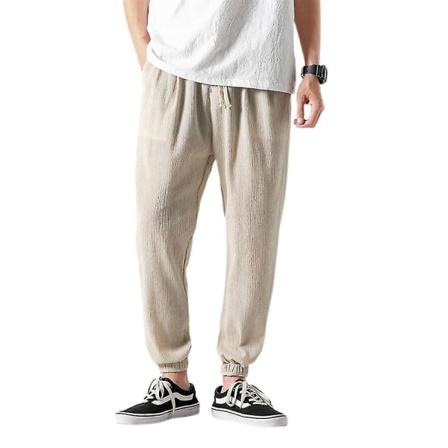 Lösa Casual I Bomullslinne För Män Beige L
