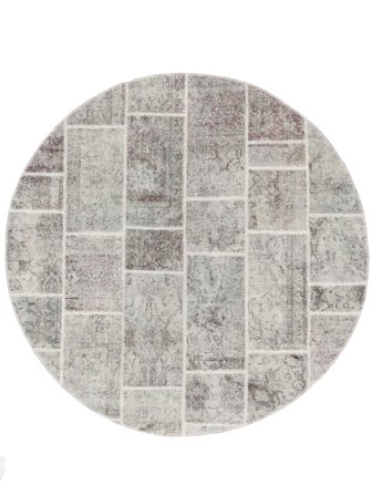 Patchwork Teppich Ø 195 Rund Grau/Dunkelgelb Wolle, Persien