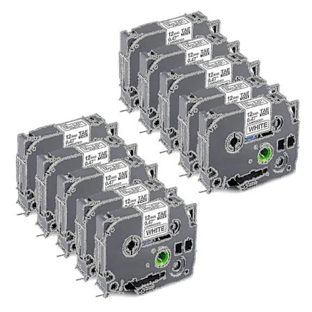10 stk. P Touch Label Maker Tape-erstatning til Brother Tze-231 Tze Tape 12mm 0,47 Laminat Hvid null