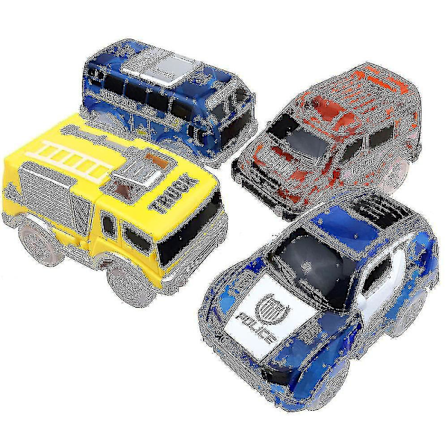 4 stk. Legetøjsbiler til sporbane med 5 blinkende LED-lys