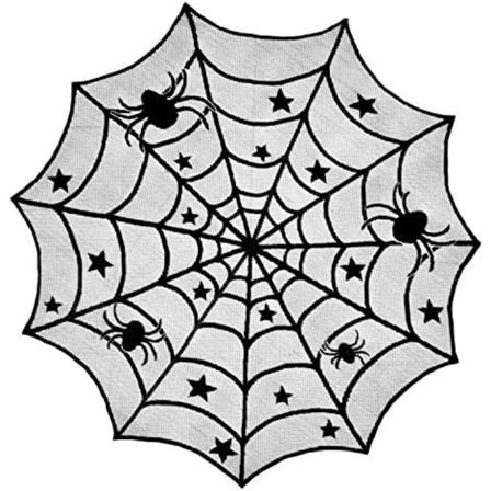 Svart blondert borddekke - Gotisk Halloween-dekor, bordtopper, 102 cm rund, edderkoppnett