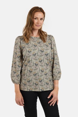 JENSEN - 3/4 Ærmet T-shirt - Khaki Mix - Mønstret