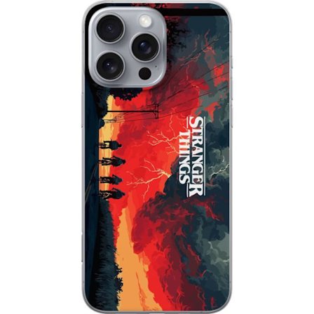 Kompatibelt Mobildeksel til Apple iPhone 16 Pro Max Stranger Things plakatstil med syklende venner, dramatisk himmel og sterkt kontrast, klassisk sci-