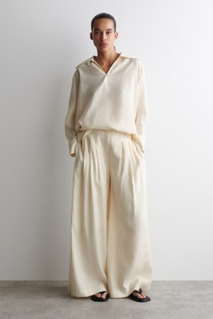 COS Women's Pleated Modal Wide Leg Trousers in Beige