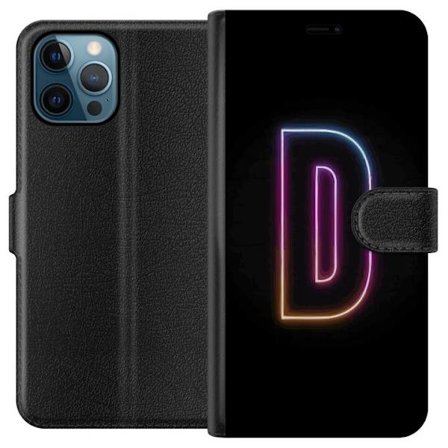 Kompatibelt Lommeboketui til Apple Apple iPhone 12 Pro Minimalistisk neonbokstav D i fargeskiftende lys mot svart bakgrunn i moderne digital design