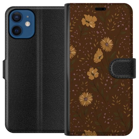 Kompatibelt Plånboksfodral till Apple Apple iPhone 12 mini Bruna blommor retro blommönster blommig design 70-tals vintagestil mönster bohemisk tape