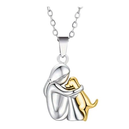 Halskæde med vedhæng - Kælen pige & hund - Dyrevennskabssmykke{ROG}