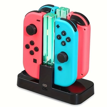 Ladestation til 4 Joy-Con-controllere - Kompatibel Nintendo Switch med LED-indikatorer"