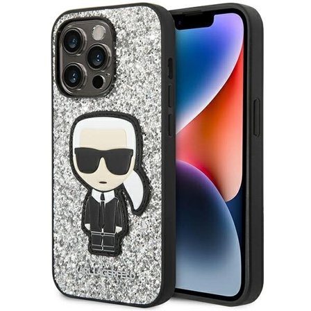 Karl Lagerfeld KLHCP14XGFKPG iPhone 14 Pro Max 6.7" Hardcase Silver/Glitter Flakes Ikonik