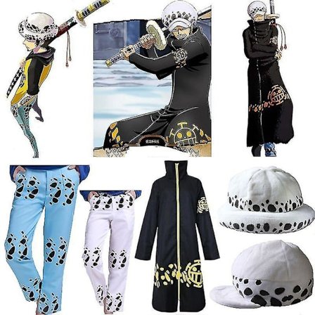 Anime One Piece Trafalgar Law Cosplay kostym Herr Cos Unisex lång kappa kappa hatt