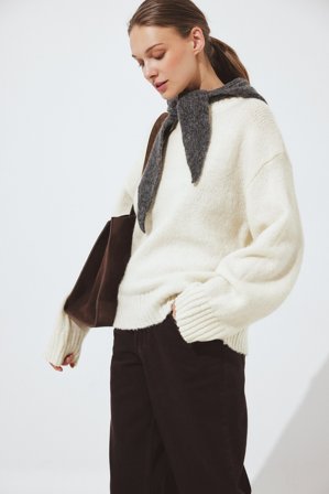 Janka Polliani x NA-KD Pull en maille de laine mélangée à encolure ronde - Pulls - Crème - XL