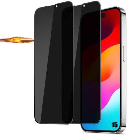 2 Anti-Spy Tempered Glasögon för iPhone 15 Stötsäkert skydd