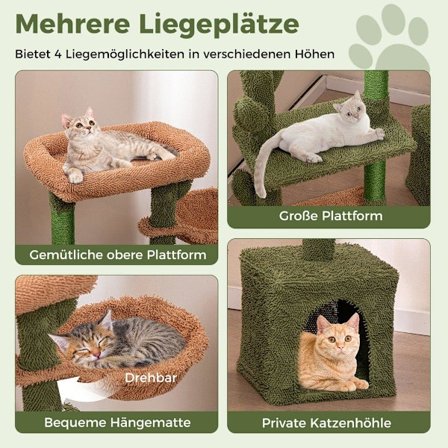 Skrapstolpe kaktus kattträd med plattformar hängmatta kattgrotta grön + brun (81 cm hög)