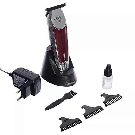 Powertec Rakapparat, 90 Minuters Uppladdningsbar Användning, Designad för Hår och Skägg, Knivar i Rostfritt Stål, Klippare, Trimmer för Män