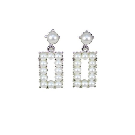 Complement Smår Rektangulära Örhängen Med Vita Pärlor Dam Silver