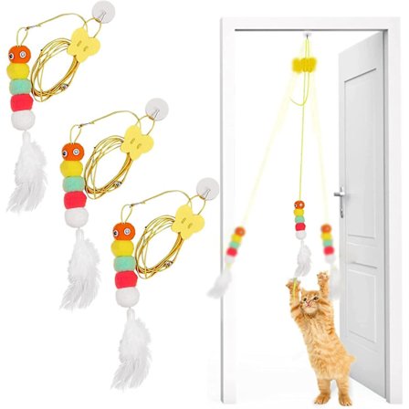 Kattelegetøj til dør, Katte sugekop hale, Interaktivt kattelegetøj, Sjov kattepind, Interaktivt legetøj til