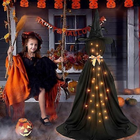 Halloween Filt LED Lysande Svart Spöke Halloween Spökdekoration Häxdekoration Stående Spöke Gårdspöke