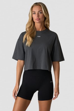 Everyday Cropped Cotton Tee Charcoal Grey