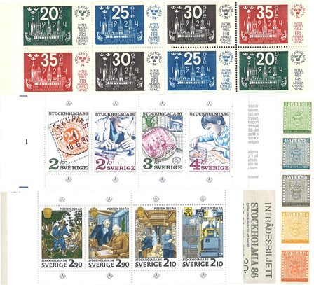 Sverige - Stockhomia - 3 hæfter og 5 frimærker fra 1955, 1974 and 1986 - Postfrisk