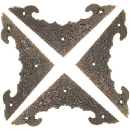 24 stk. Hjørnebeskyttere i tre til esker i metall, jern, bronse