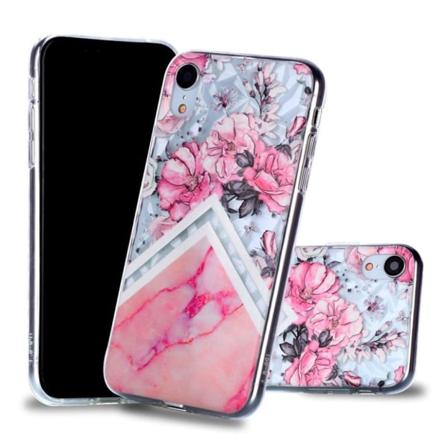 iPhone Xr Stereoskooppinen 3D Kuviollinen Timantti Pintainen Muovi Takasuoja Kuori - Kukka Ja Marmori Multicolor