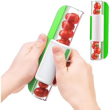 Druekutter Tomatskjærer, Multifunksjonell liten fruktkutter, Kjøkkenutstyr Fruktgrønnsakskjærer, Druekutter for småbarn(Grønn)