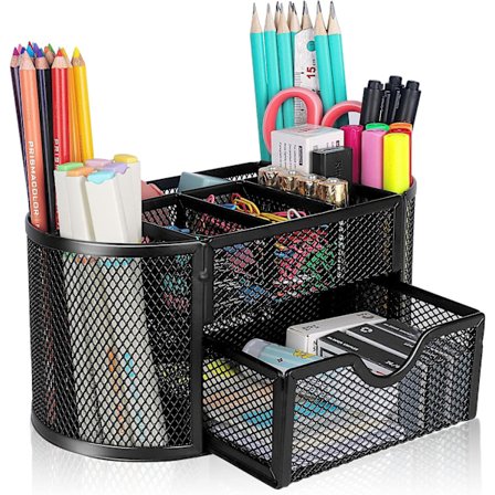 Skrivbordsarrangör kontorstillbehör, multifunktionell nätverksarrangör med 8 fack och 1 låda för hem, kontor, skola, verkstad, kök (b