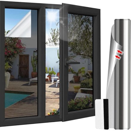 Integritetsfönsterfilm Envägsfönsterfilm 45x400cm Anti-UV Fönsterfilter, Anti-Värme, Integritetsskydd för Vardagsrum, Sovrum, Kontor