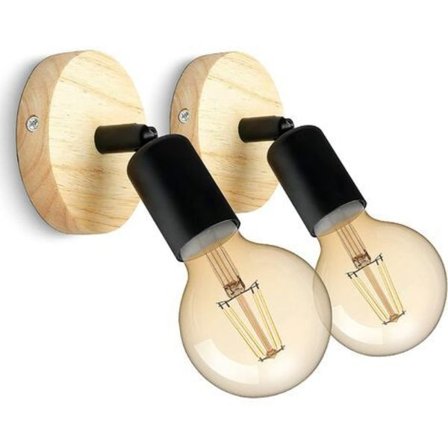 Vintage Træ Indendørs Væglampe 180° Roterende Retro Industri Væglampe E27 Væglamper til Soveværelser, Stuer, Trapper, Gang (Sæt af 2)