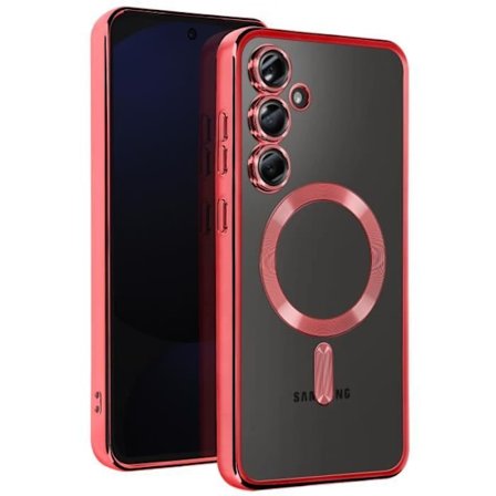 Coque MagSafe för Samsung Galaxy S24 FE Silikon Kontur Krom Röd