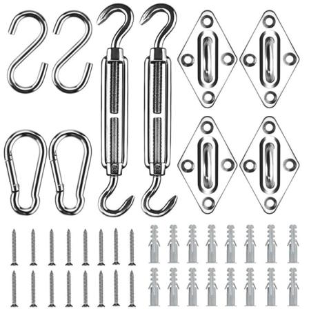 Varjopurjeen kiinnityssarja 42 kappaletta Ruostumaton teräslaitteisto Suorakulmaiseen ja