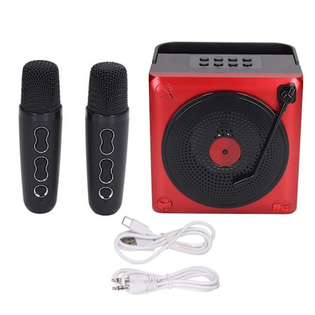 Karaoke-laite kahdella mikrofonilla, kannettava LED-Bluetooth-kaiutin syntymäpäiville, kotikäyttöön ja juhliin, punainen