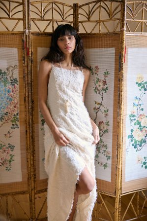 NA-KD Maxiklänning med fransig sömdetalj - Sommarklänningar - Naturvit - EU 40