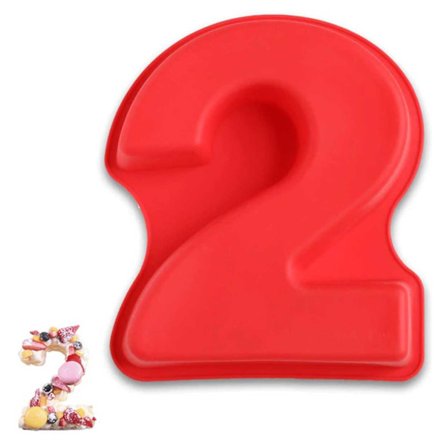 Stor Bageform Silikone Kageform Tal Nummer 2 rød