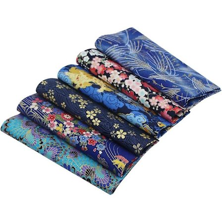 6 kpl Japanilaistyylisiä puuvillakankaita, neliöitä 40x40 cm, pronssikuvioita