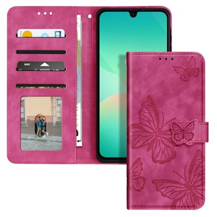 Papillon Etui - AVIZAR - Samsung Galaxy A26 - Fuchsia - Syntetisk læder - Video støtte