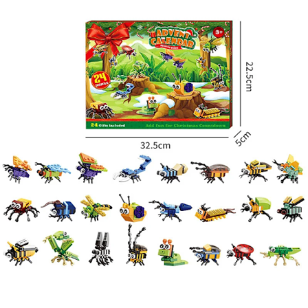 Jul Advent Kalender Byggeklodser Kasse Dyr Insekter Gør-det-selv Bygning Klodser Model Nedtælling Kalender Julegave Legetøj