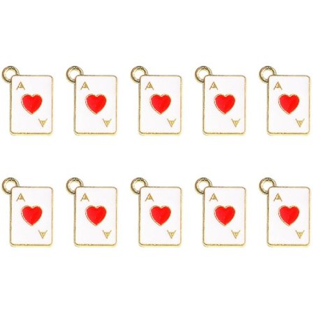 10-delt metal emalje spillekort vedhæng øreringe vedhæng DIY halskæde armbånd øreringe smykkefremstilling vedhæng (1.50X1.10X0.20CM, rød)