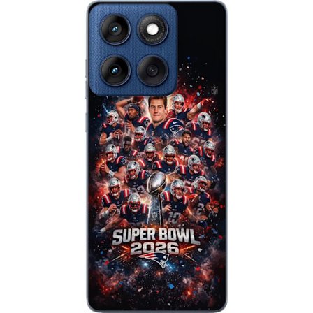 Kompatibel Mobilcover til Motorola Edge 60 Super Bowl 2026 plakat med New England Patriots og NFL-pokal i eksplosiv sportsdesign