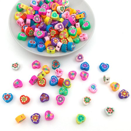 (B)100 bløde keramiske perler blandet med frugt og tegneserie perforeret