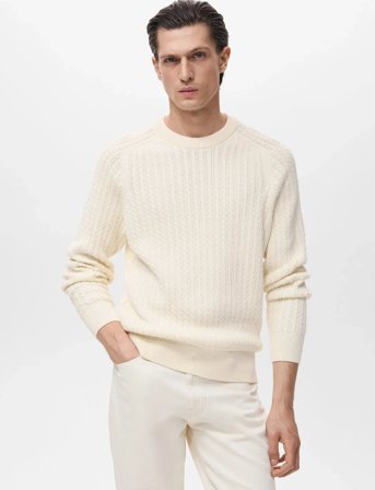 Mango 100% Cotton Braided Sweater - Cream - M