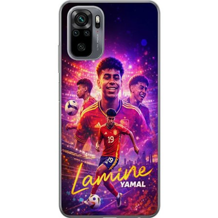 Kompatibel Mobilcover til Xiaomi Xiaomi Redmi Note 10 Lamine Yamal fodboldplakat i spansk landsholdstrøje med dynamisk handling, farverig sportsillus