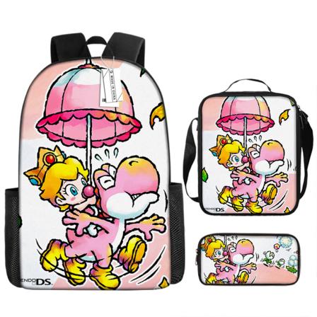 Super Mario Princess -reppu, koululaukku, kynäpussi ja lounaslaukku - kolmiosainen setti
