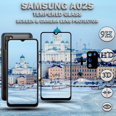 1-Pack Samsung A02s Skärmskydd & 1-Pack linsskydd - Härdat Glas 9H - Super kvalitet 3D