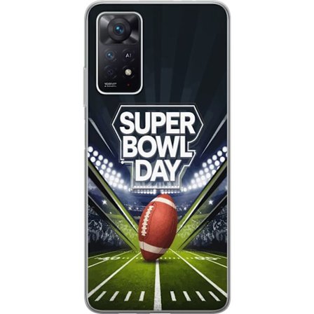 Kompatibel Mobilcover til Xiaomi Redmi Note 11 Pro 5G Super Bowl Day plakat med amerikansk fodbold på oplyst arena i dramatisk sportsdesign
