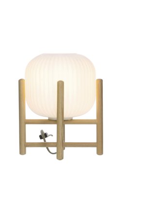 Aneta Lighting VINDA bordlampe, tre/hvit, med glasskuppel