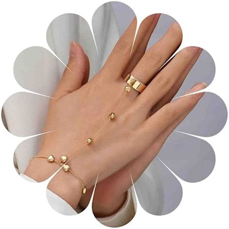 Boho Hjertefinger Ring Armbånd Guld Hjertearmbånd Hjertefinger Ring Armbånd Kærlighed Hjerteslave Armbånd Smykker til Kvinder og Piger
