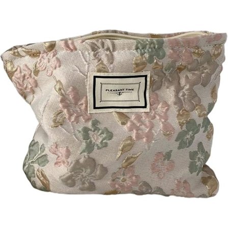 Sminkväska i fransk stil, platsbesparande, canvas, bärbar broderad sminkväska för kvinnor