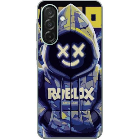 Kompatibelt Mobildeksel til Samsung Samsung Galaxy A26 Blågul Roblox hettegenserfigur med minimalistisk neonstil og masket ansikt, moderne spillillus